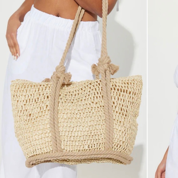 Fashion Nova Handbags - Fashion Nova Beige Woven Tote Bag
